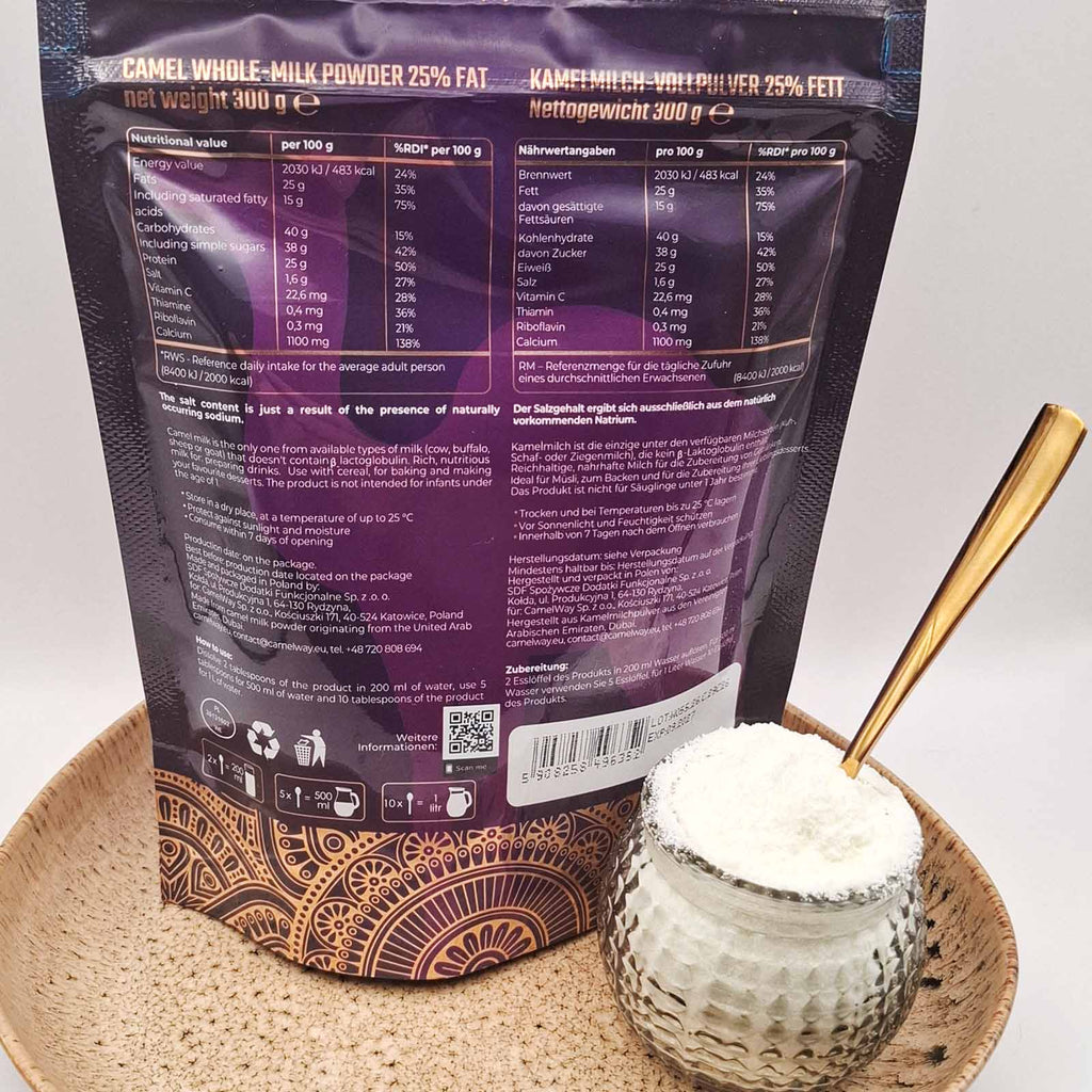 Camel Milk Powder 3L (300g) - 100% Pure A2 Whole Milk, Lactose Free, Natural Lactoferrin