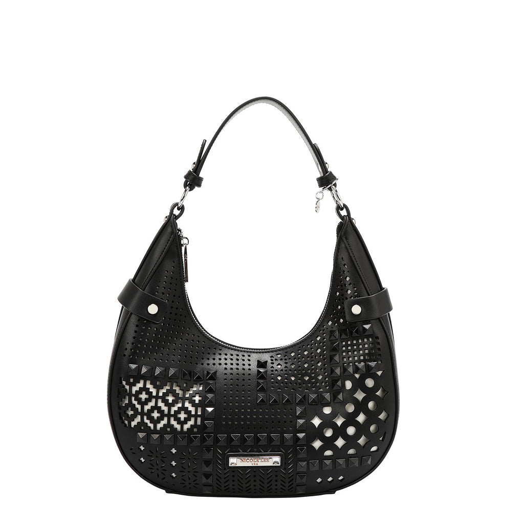 BOLSO DE HOMBRO CON RECORTE GEOMÉTRICO (NEGRO)