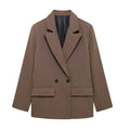 Womens Double Breasted Blazer with Pockets (Brown)