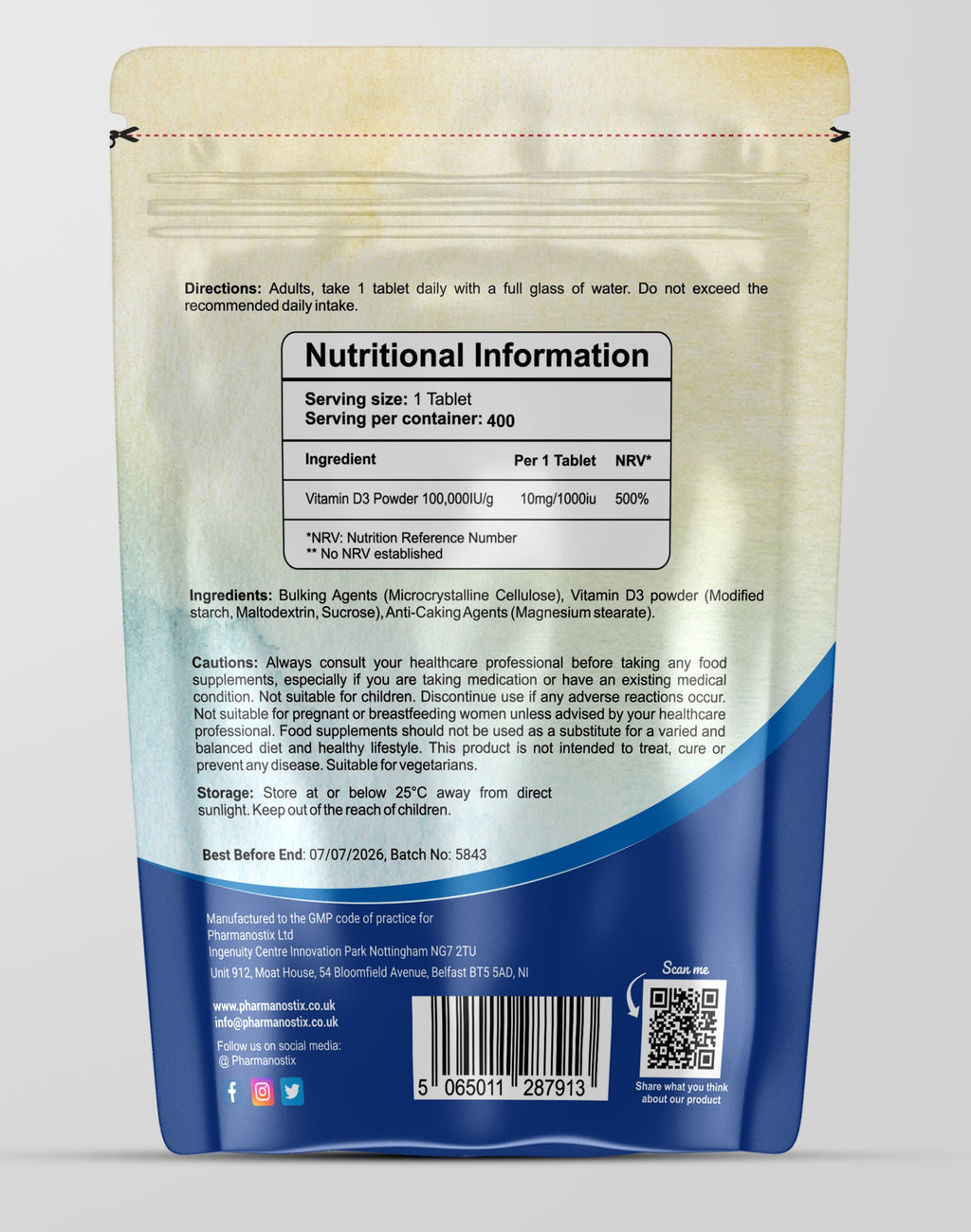 Vitamin D3 1000IU 400 Tablets - Immunity Support
