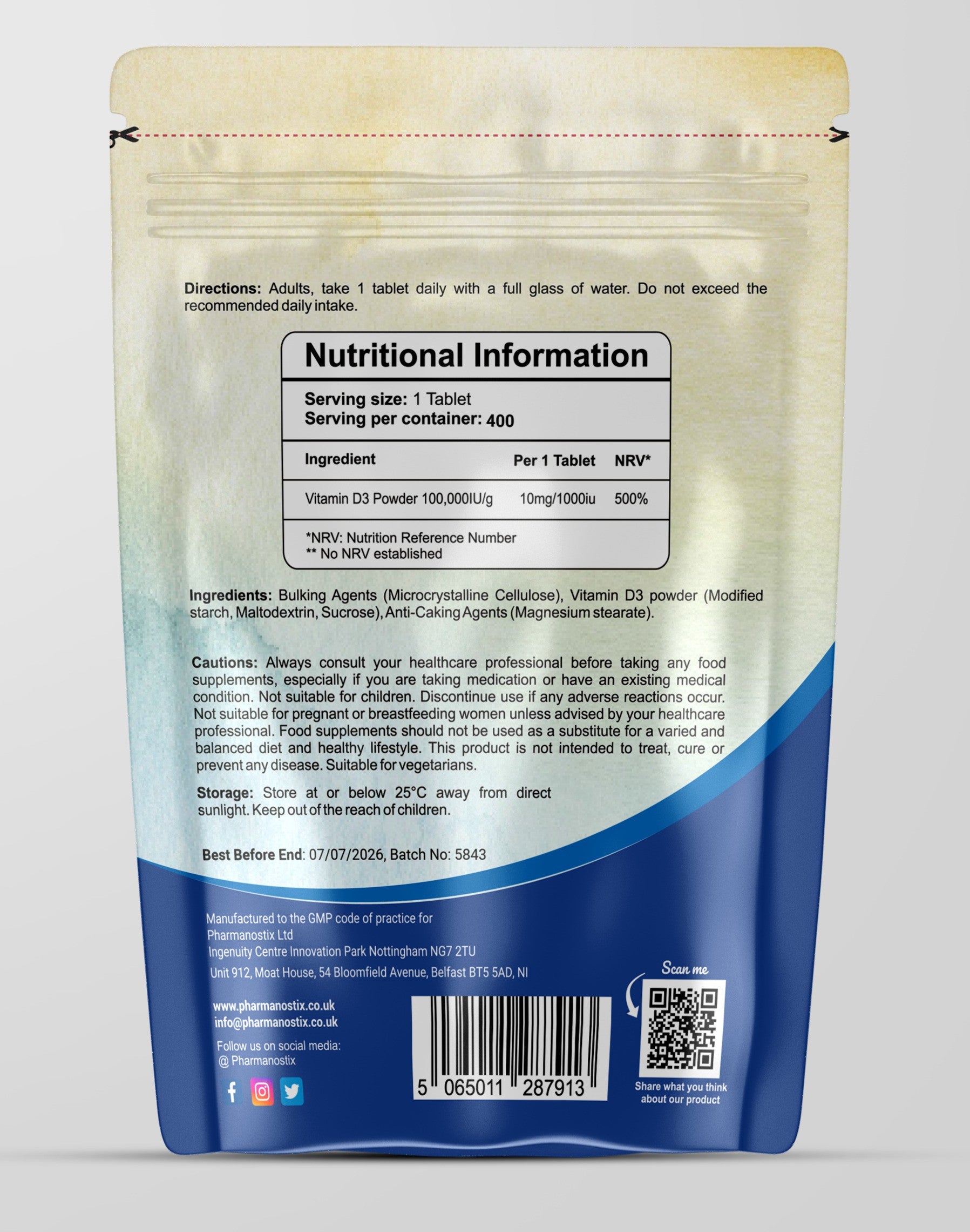 Vitamin D3 1000IU 400 Tablets - Immunity Support
