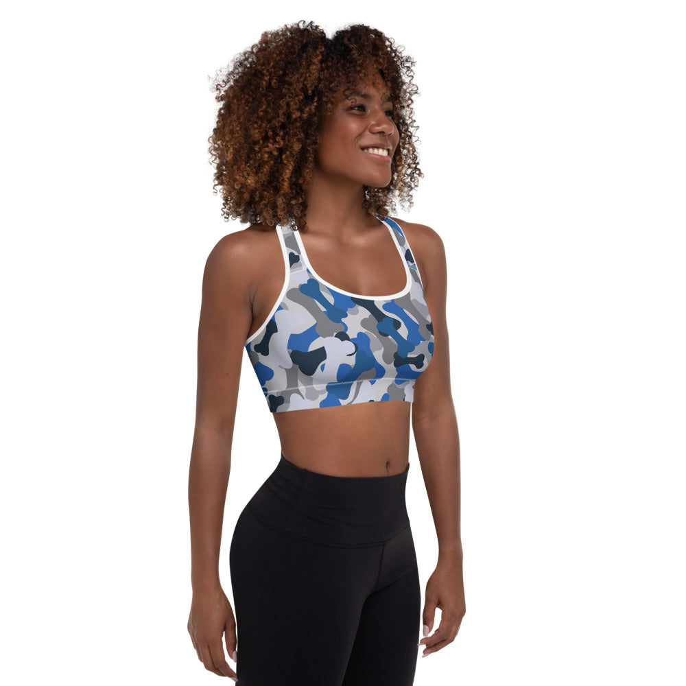 Bone Camo Blue Padded Sports Bra