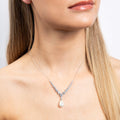 Diamonfire Statement Zirconia Lined Necklace with Shell Pearl Drop