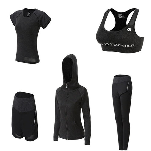 5Pcs Women's Yoga Sets Outdoor Running Yoga Quick Dry